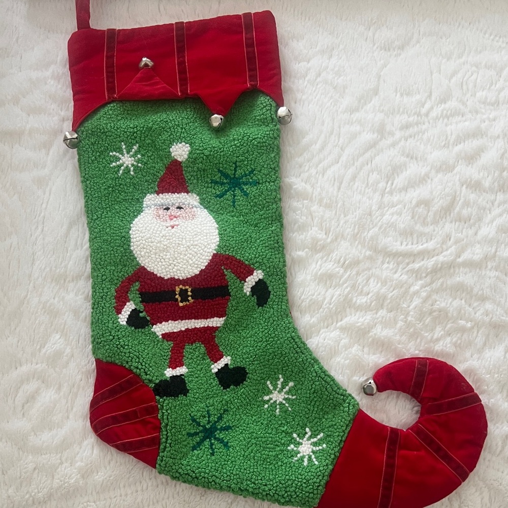 Jolly Santa Christmas Stocking in Red and Green